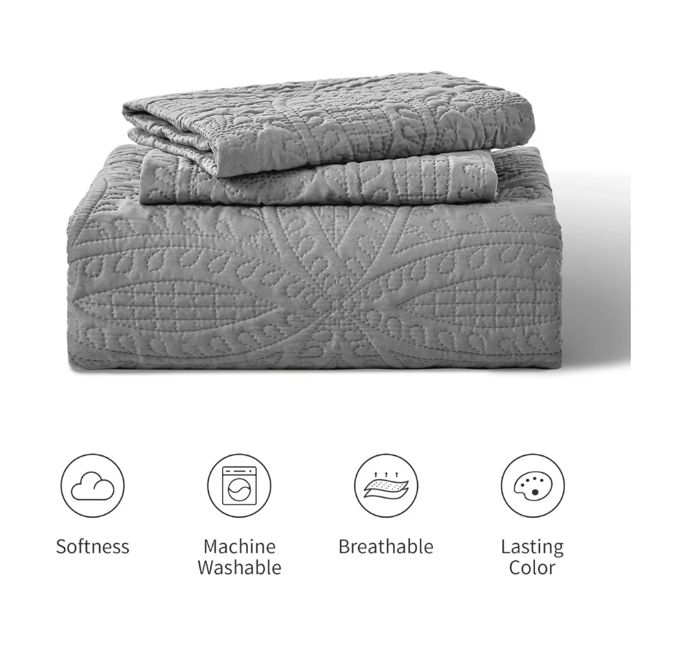 CUBRECAMA RIQUI GRIS QUILT REVERSIBLE KING + 2 FUNDA ALMOHADA - 2