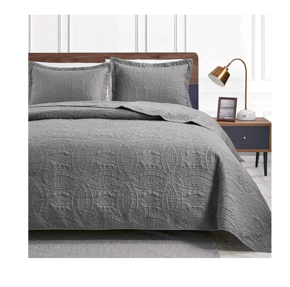 CUBRECAMA RIQUI GRIS QUILT REVERSIBLE KING + 2 FUNDA ALMOHADA - 3