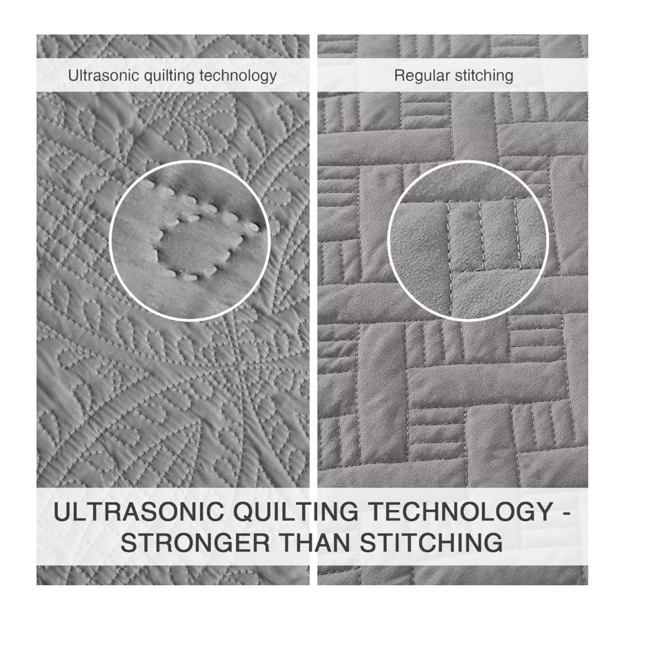 CUBRECAMA RIQUI GRIS QUILT REVERSIBLE KING + 2 FUNDA ALMOHADA - 4