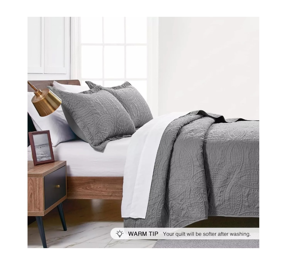 CUBRECAMA RIQUI GRIS QUILT REVERSIBLE KING + 2 FUNDA ALMOHADA - 5