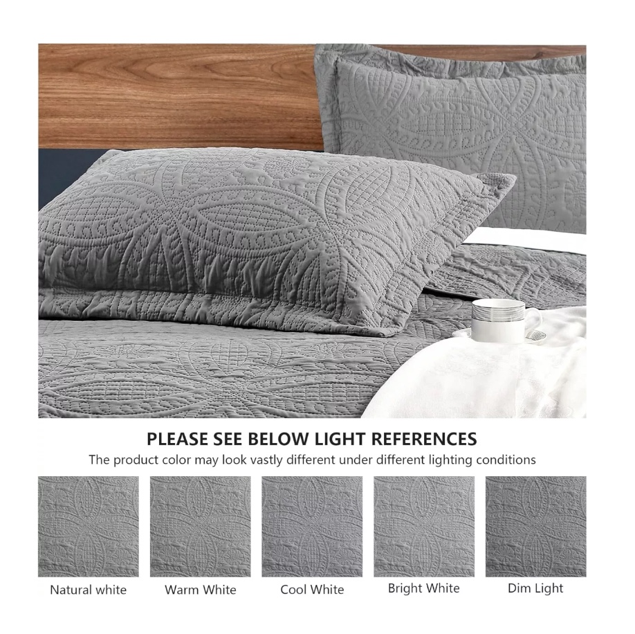 CUBRECAMA RIQUI GRIS QUILT REVERSIBLE KING + 2 FUNDA ALMOHADA - 7
