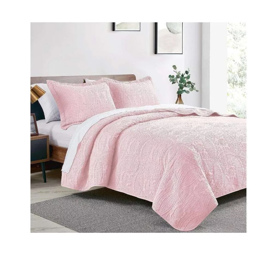 CUBRECAMA RIQUI ROSADO QUILT REVERSIBLE 264X228CM KING + 2 FUNDA ALMOHADA - 1