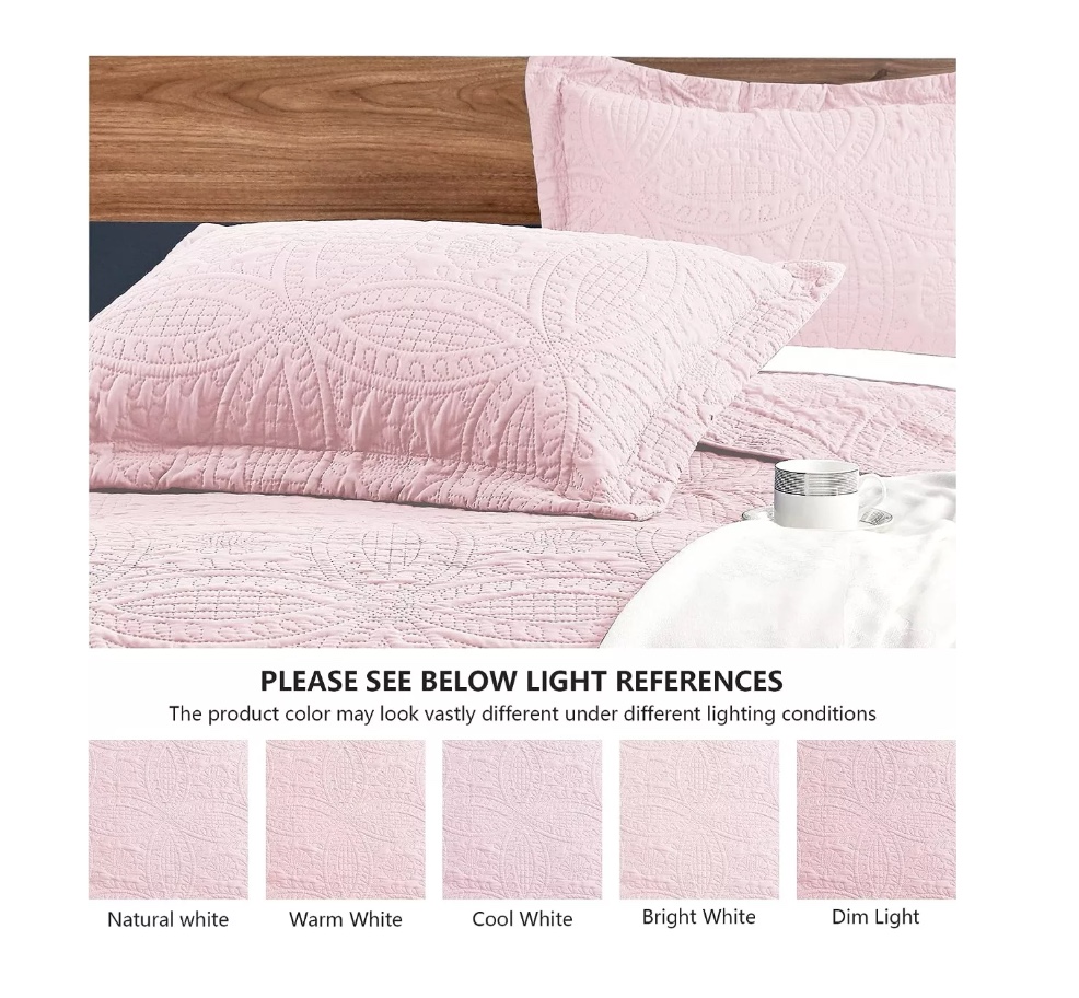 CUBRECAMA RIQUI ROSADO QUILT REVERSIBLE 264X228CM KING + 2 FUNDA ALMOHADA - 3