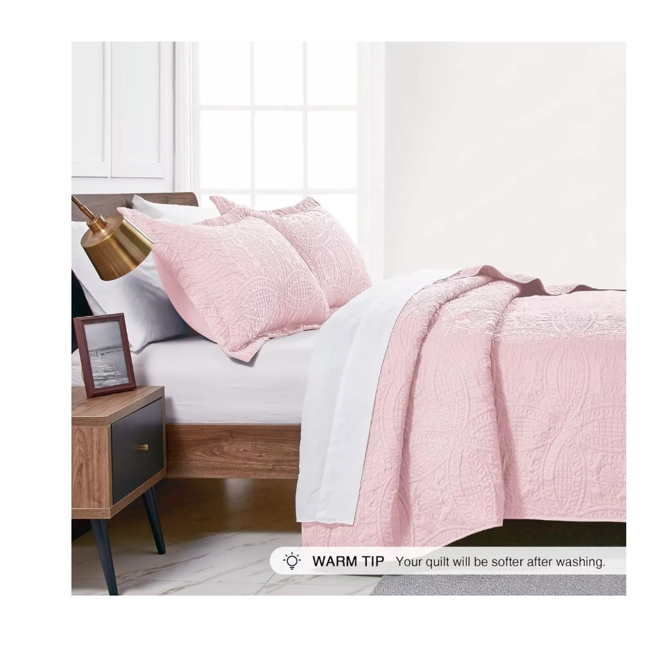 CUBRECAMA RIQUI ROSADO QUILT REVERSIBLE 264X228CM KING + 2 FUNDA ALMOHADA - 4
