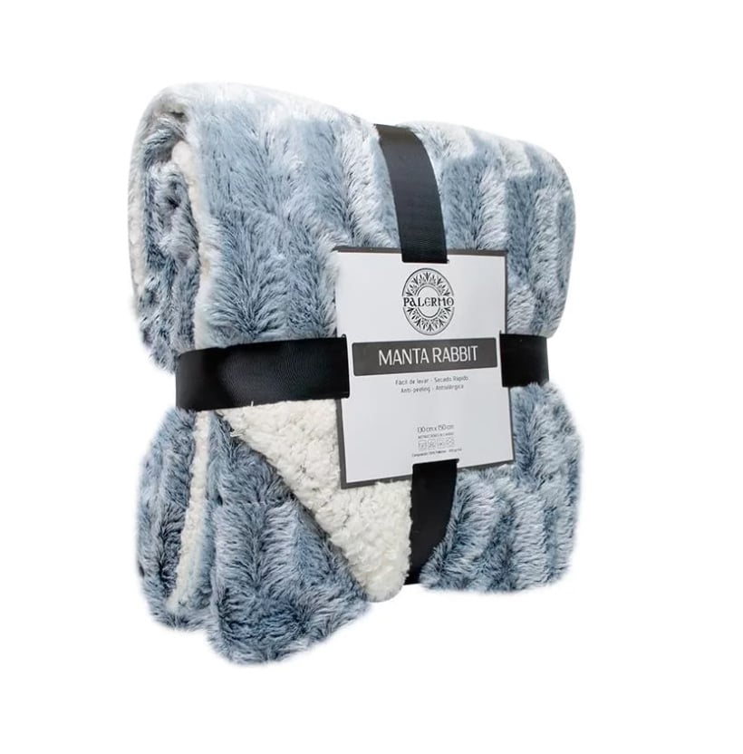 MANTA RIQUI SHERPA RABBIT PALERMO 150 X 130 CM AZUL PETROLEO - 1