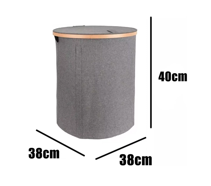 CESTO CANASTO ROPA SUCIA PLEGABLE BORDE MADERA CON TAPA - 2