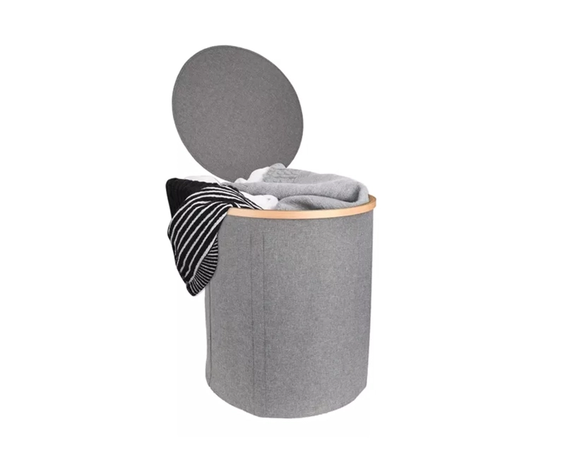 CESTO CANASTO ROPA SUCIA PLEGABLE BORDE MADERA CON TAPA - 3