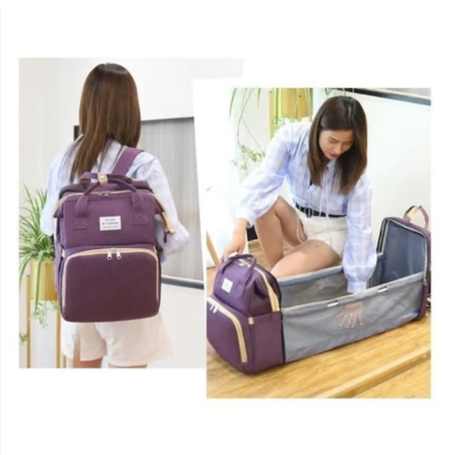 MOCHILA RIQUI 3 EN 1 PAÑALERA CUNA Y MUDADOR PORTÁTIL BEBÉS MORADO - 2
