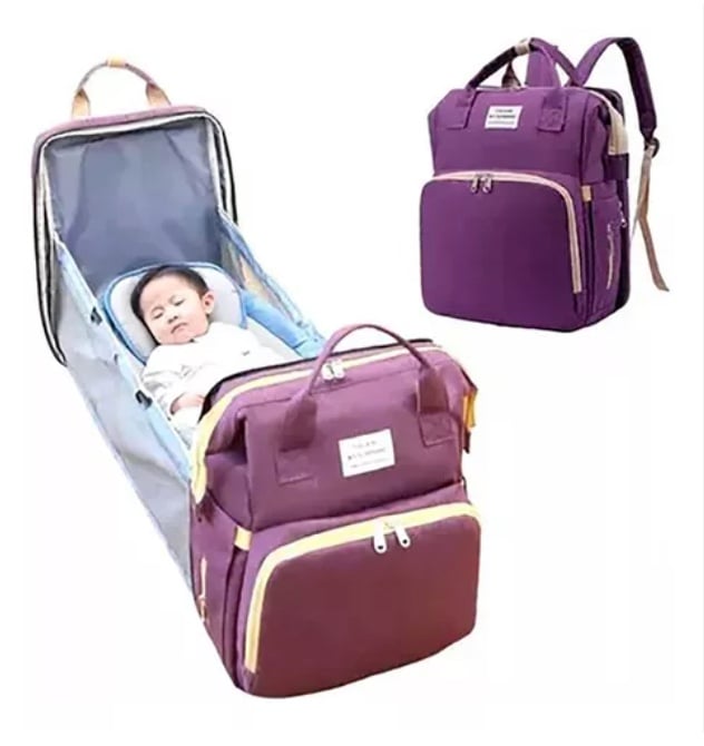 MOCHILA RIQUI 3 EN 1 PAÑALERA CUNA Y MUDADOR PORTÁTIL BEBÉS MORADO - 3