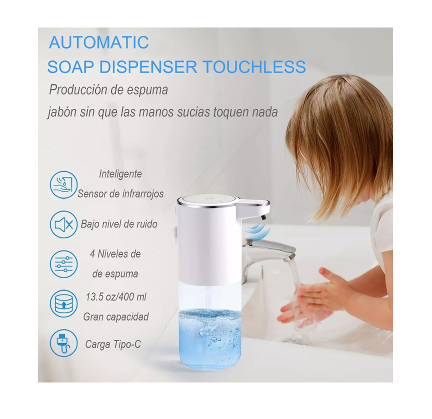DISPENSADOR JABON AUTOMATICO INTELIGENTE CARGA USB+4 MARCHAS - 2