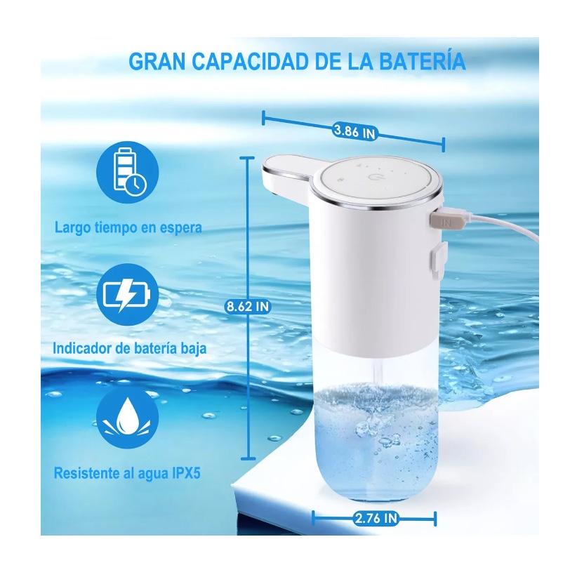 DISPENSADOR JABON AUTOMATICO INTELIGENTE CARGA USB+4 MARCHAS - 5
