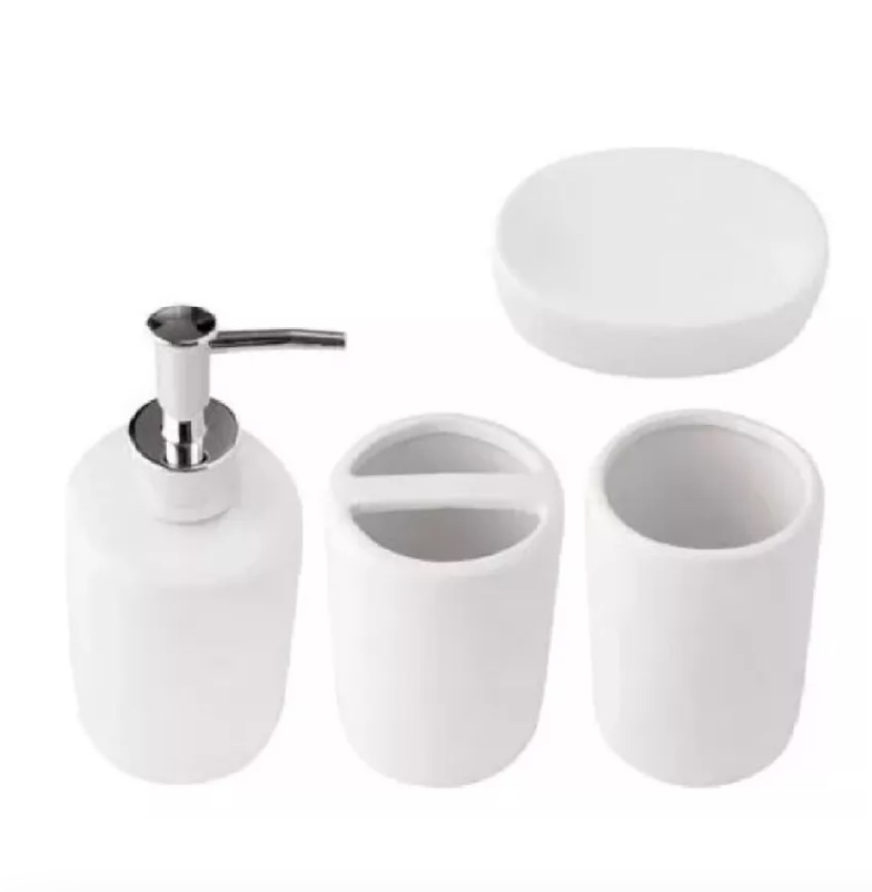 JUEGO DE LAVABO DE CERÁMICA DE 4 PIEZAS PARA BAÑO, COLOR BLANCO EXCLUSIVO - 1