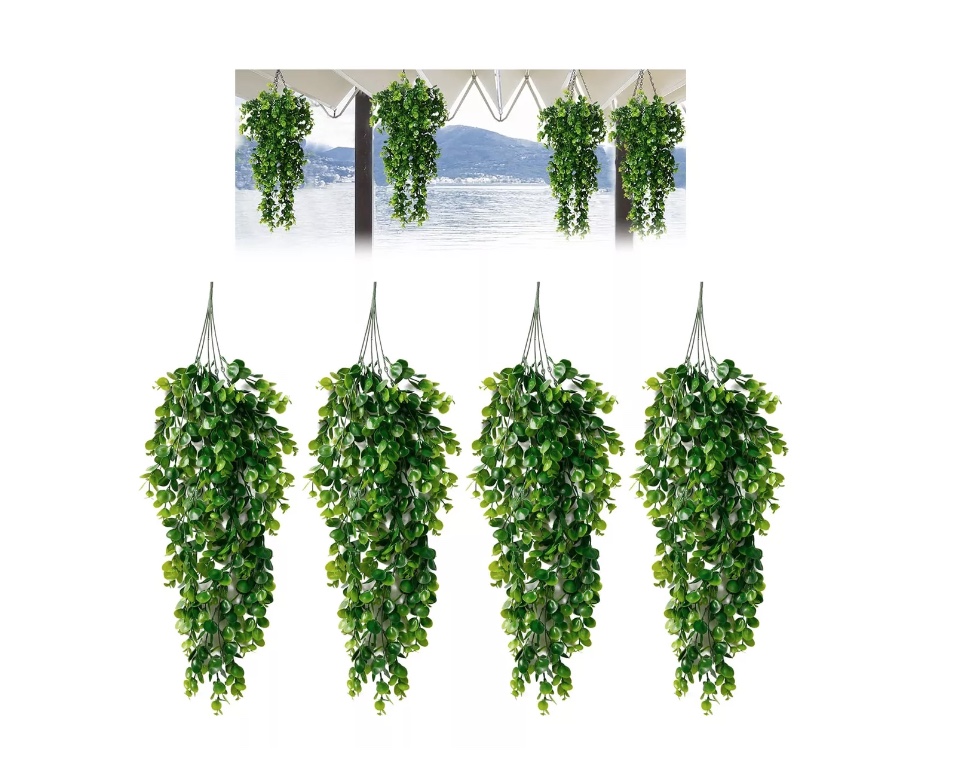 4PCS PLANTA COLGANTE ARTIFICIALES HOJAS REDONDA DE EUCALIPTO - 1