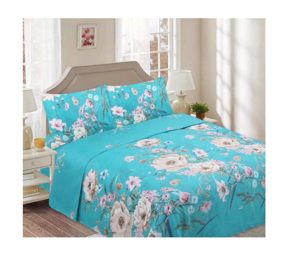 SÁBANAS RIQUI FLOR 1.5 PLAZAS CELESTE - 1