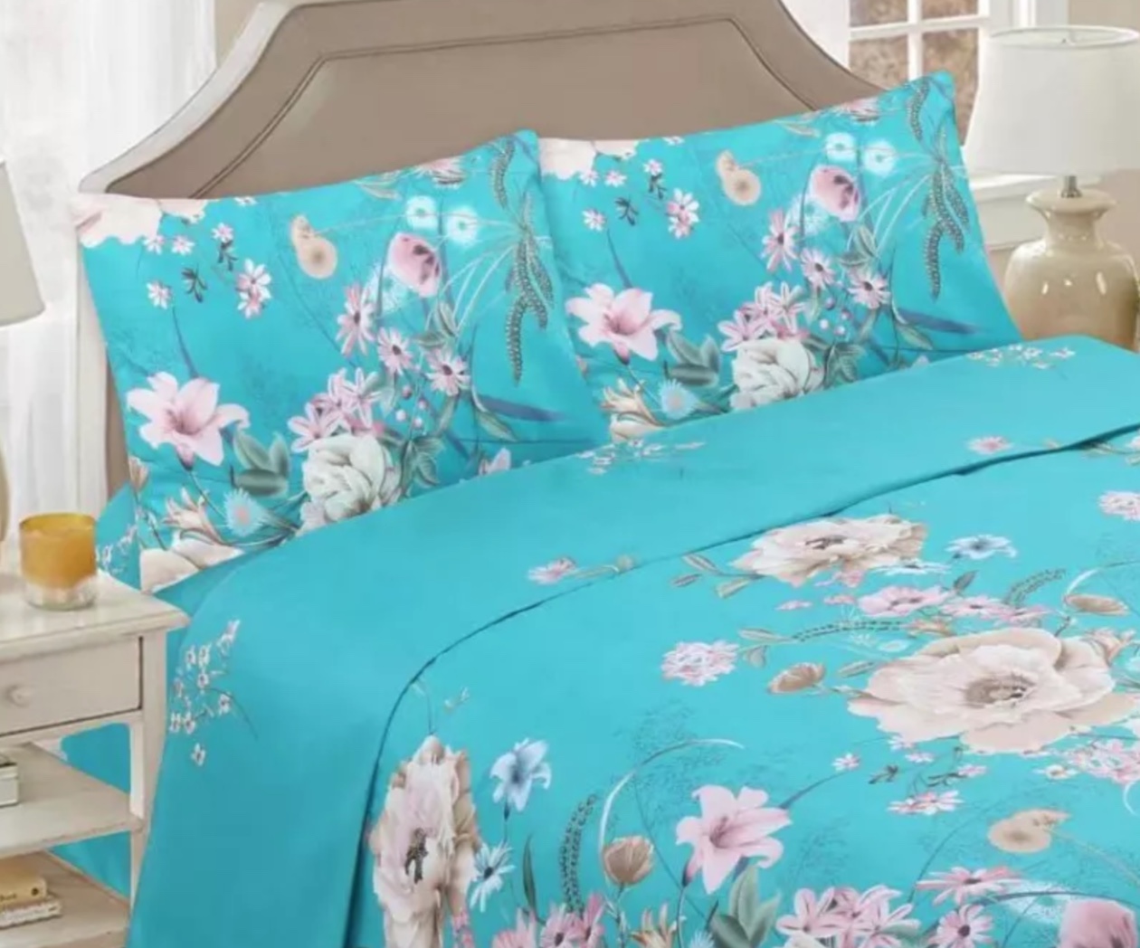 SÁBANAS RIQUI FLOR 1.5 PLAZAS CELESTE - 5