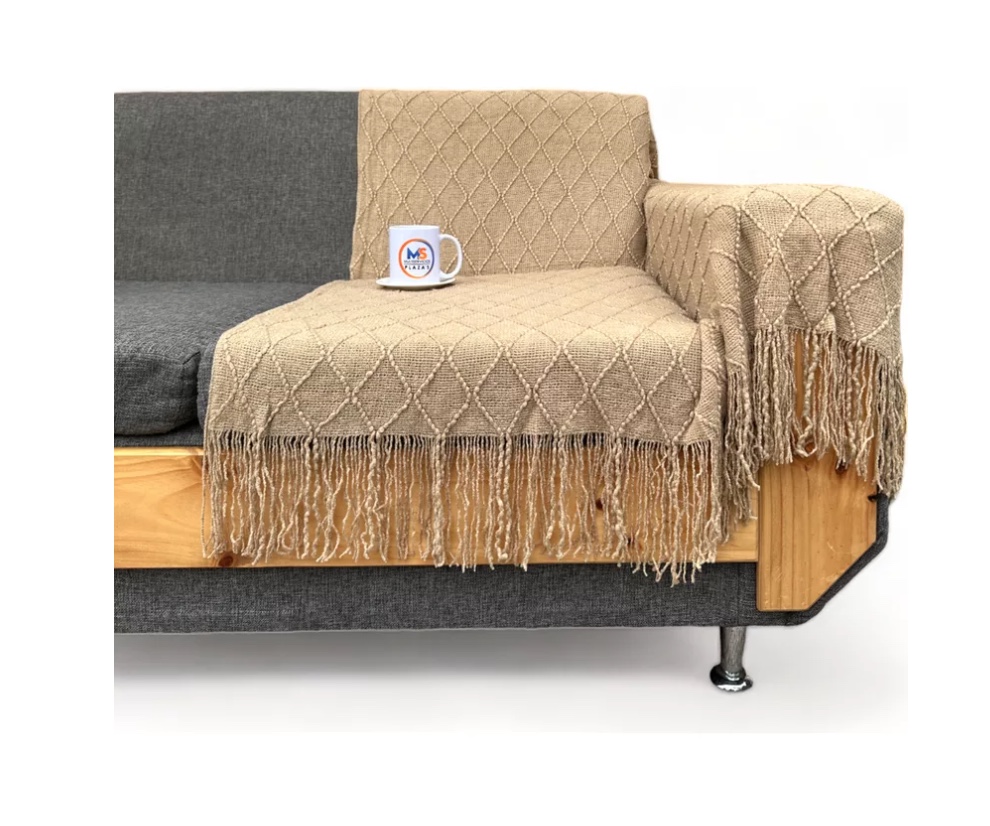 MANTA RIQUI DECORATIVA TEJIDA SILLON PIECERA CAMA CAFE - 1