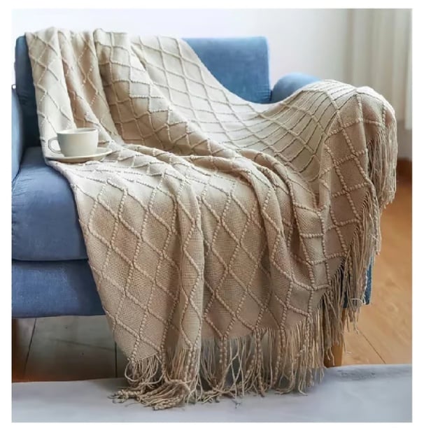 MANTA RIQUI DECORATIVA TEJIDA SILLON PIECERA CAMA CAFE - 2