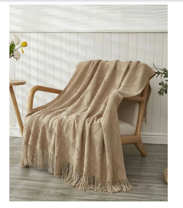 MANTA RIQUI DECORATIVA TEJIDA SILLON PIECERA CAMA CAFE - 3