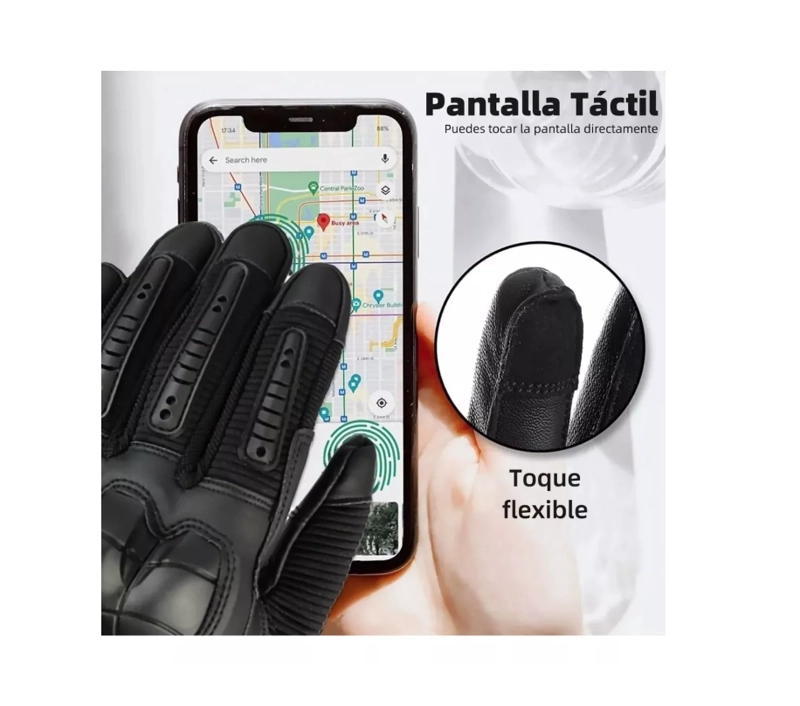 GUANTES CUERO RIQUI NEGRO CON PANTALLA TÁCTIL PARA MOTOCICLETA - 2