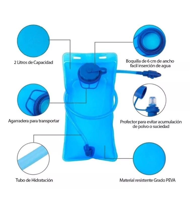 BOLSA DE HIDRATACIÓN RIQUI 2 L TREKKING, RUNNING CICLISMO COLOR CELESTE - 4