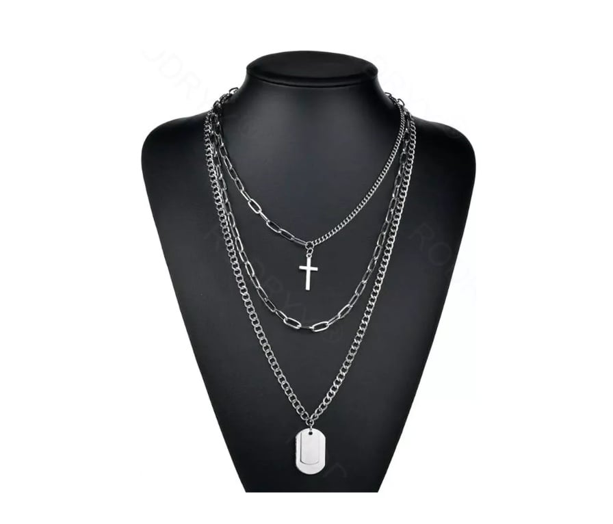 CADENA RIQUI ACERO COLLAR UNISEX ESTILO HIP HOP COLGANTES 3 EN 1 - 1