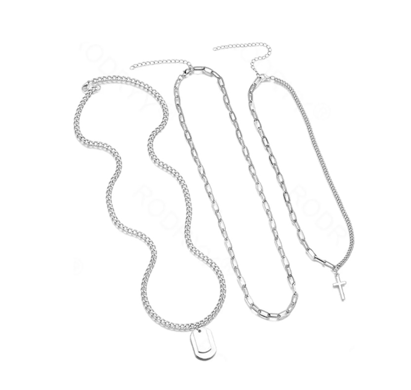 CADENA RIQUI ACERO COLLAR UNISEX ESTILO HIP HOP COLGANTES 3 EN 1 - 4