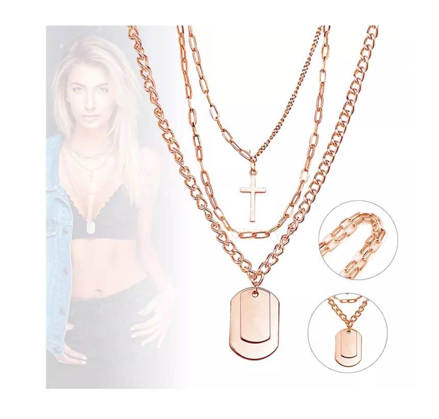 CADENA RIQUI ACERO COLLAR UNISEX ESTILO HIP HOP COLGANTES 3 EN 1 - 1
