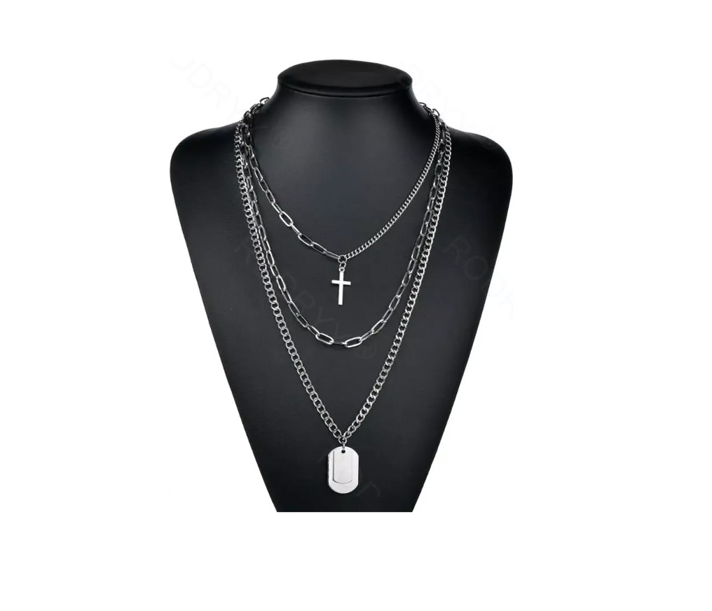 CADENA RIQUI ACERO COLLAR UNISEX ESTILO HIP HOP COLGANTES 3 EN 1 - 3