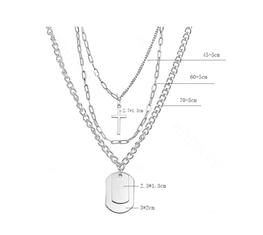 CADENA RIQUI ACERO COLLAR UNISEX ESTILO HIP HOP COLGANTES 3 EN 1 - 4
