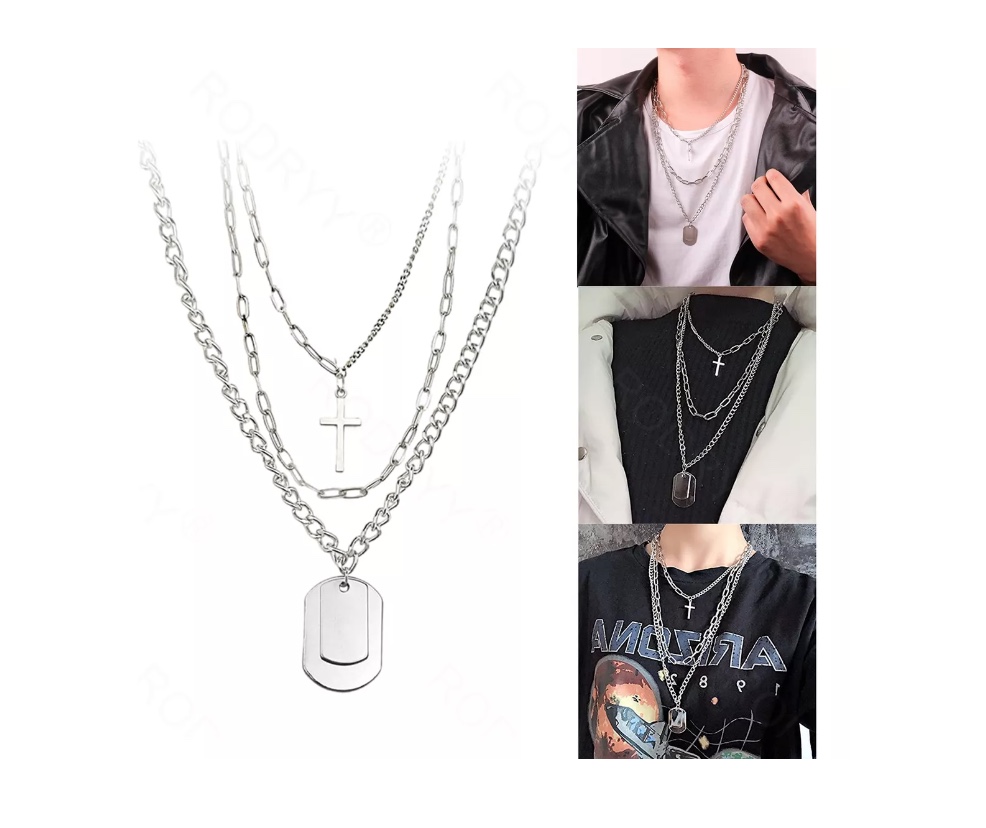 CADENA RIQUI ACERO COLLAR UNISEX ESTILO HIP HOP COLGANTES 3 EN 1 - 5