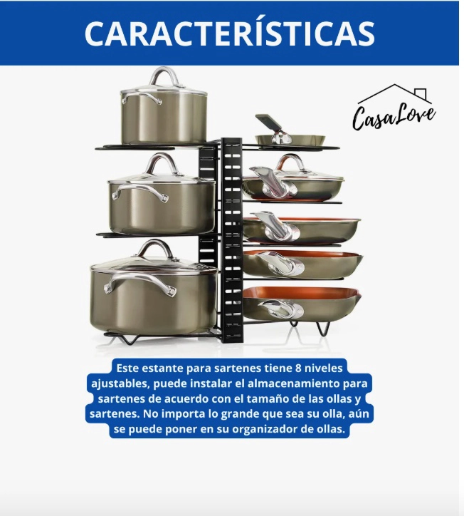 Organizador Cocina Ollas Tapas Sartenes 8 Estante - 2
