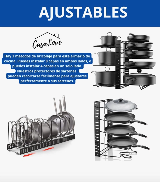 Organizador Cocina Ollas Tapas Sartenes 8 Estante - 4