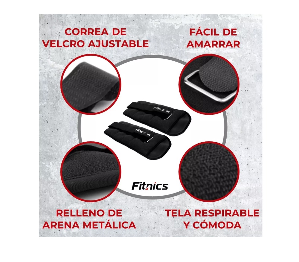 PESAS DE TOBILLO RIQUI NYLON MUÑECA TOBILLERA SET 2 DE 3KG C/U TOTAL 6KG - 2