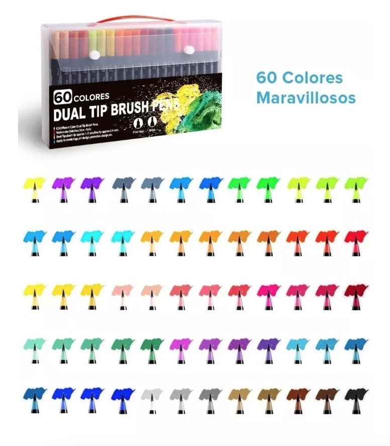 MARCADORES RIQUI DE DOBLE PUNTA TIPO PINCEL 60 COLORES - 3