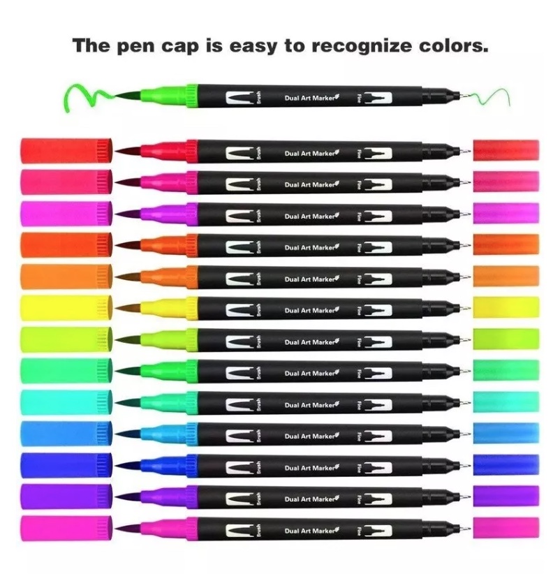 MARCADORES RIQUI DE DOBLE PUNTA TIPO PINCEL 60 COLORES - 4