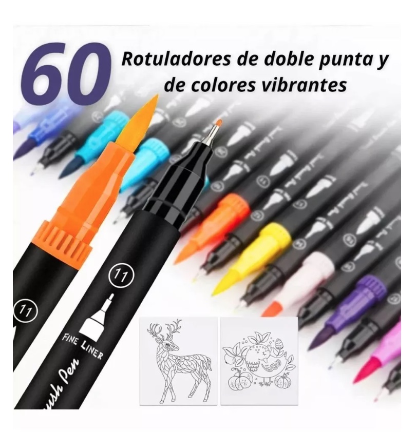 MARCADORES RIQUI DE DOBLE PUNTA TIPO PINCEL 60 COLORES - 7