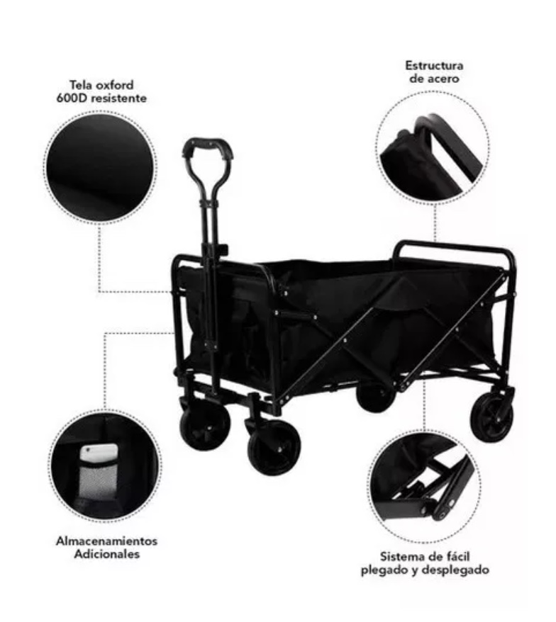 CARRITO PARA COMPRAS RIQUI PLEGABLE IDEAL PARA EL CAMPING PRO MAX COLOR NEGRO - 4
