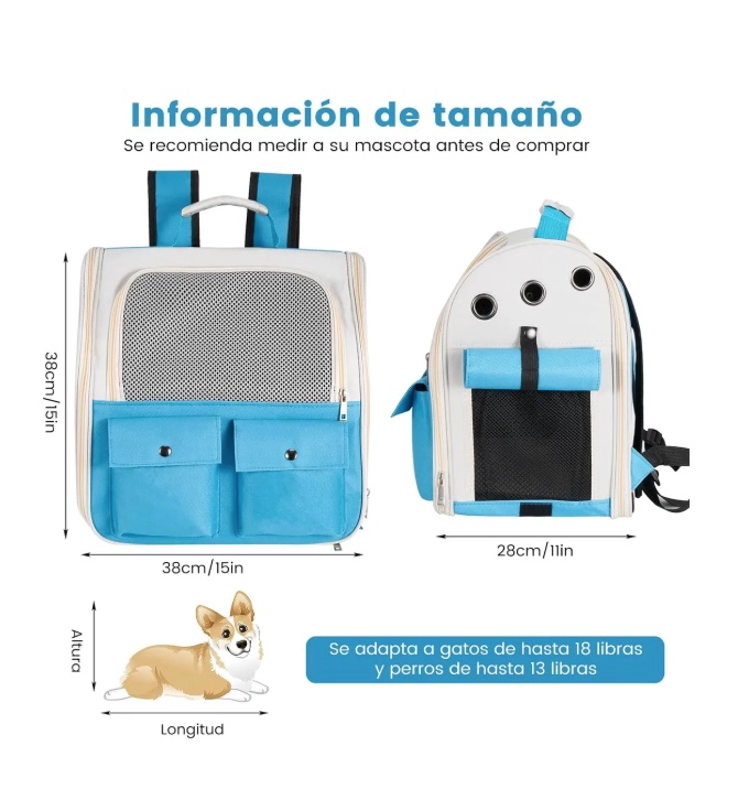 MOCHILA TRANSPORTADORA PERROS GATOS BOLSO TRANSPARENTE RIQUI S - 2