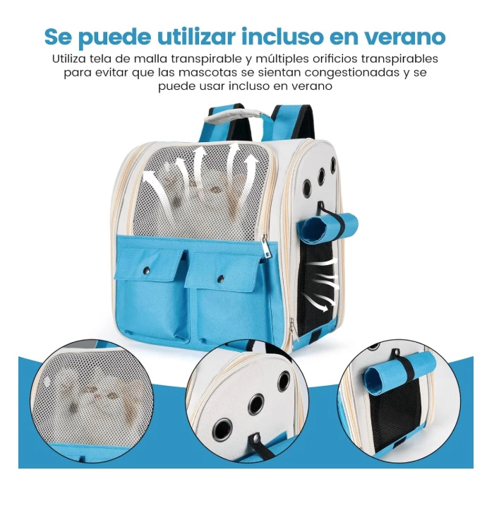 MOCHILA TRANSPORTADORA PERROS GATOS BOLSO TRANSPARENTE RIQUI S - 3