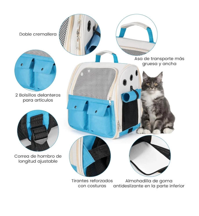 MOCHILA TRANSPORTADORA PERROS GATOS BOLSO TRANSPARENTE RIQUI S - 6