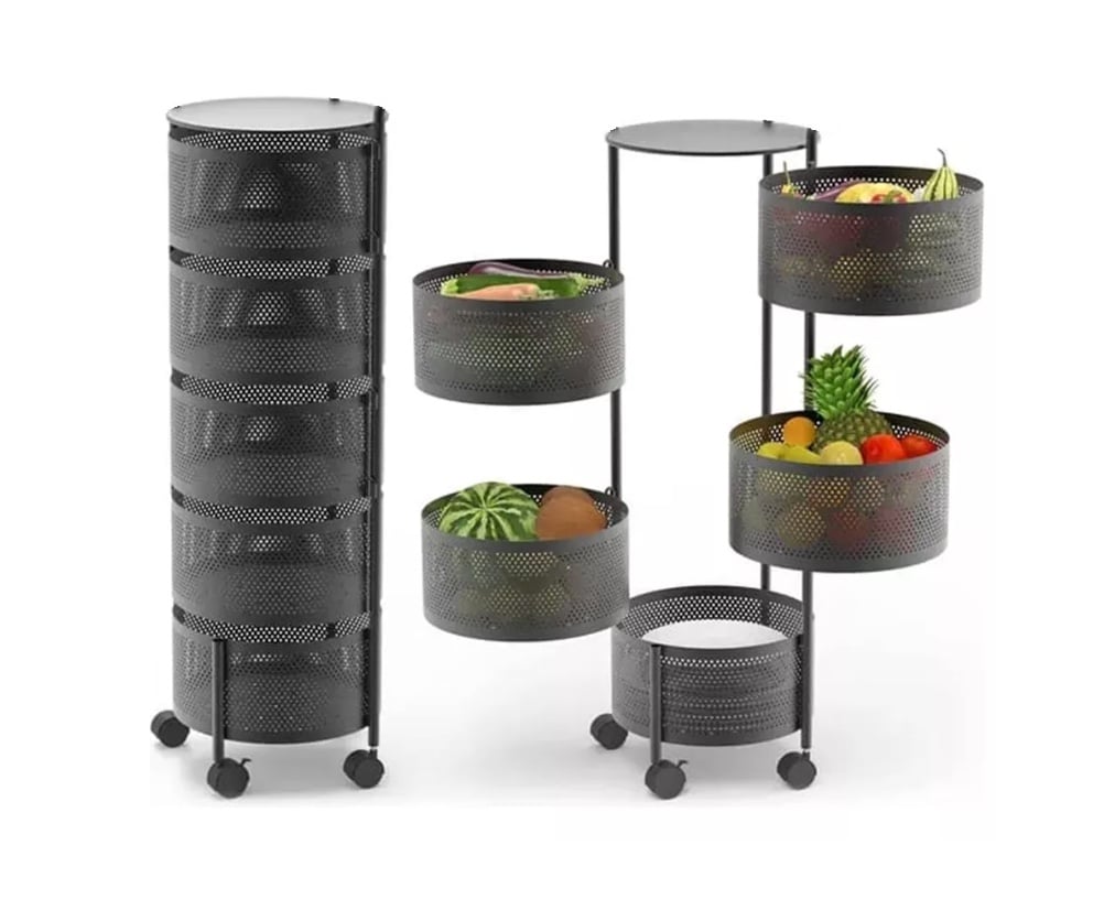 FRUTERO 5 NIVELES NEGRO METÁLICO CON RUEDAS - 1