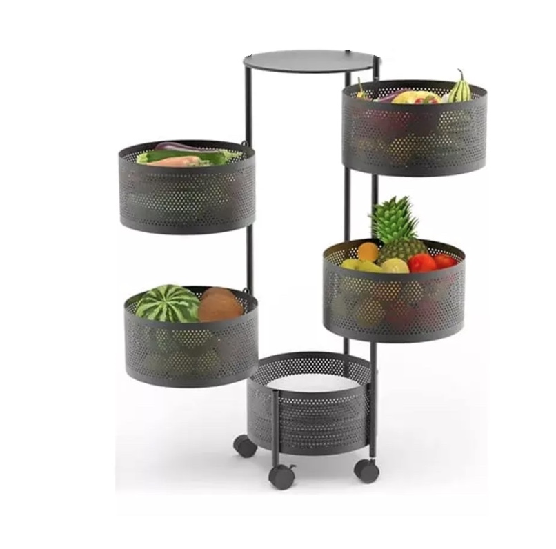 FRUTERO 5 NIVELES NEGRO METÁLICO CON RUEDAS - 2