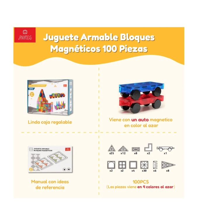 BLOQUES MAGNÉTICOS RIQUI MULTICOLOR JUGUETE ARMABLE CONSTRUCCIÓN 120 PIEZAS - 2