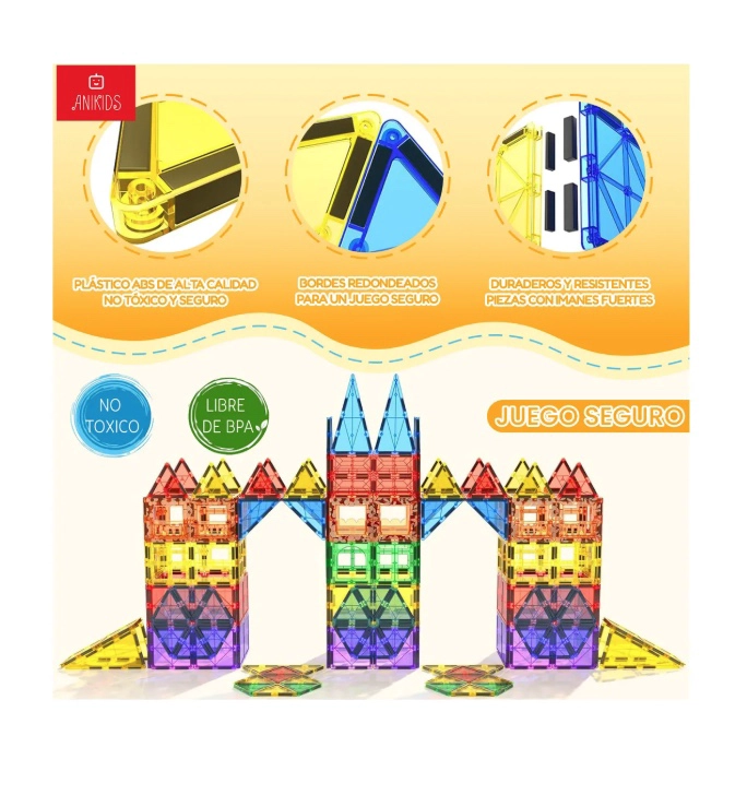 BLOQUES MAGNÉTICOS RIQUI MULTICOLOR JUGUETE ARMABLE CONSTRUCCIÓN 120 PIEZAS - 5
