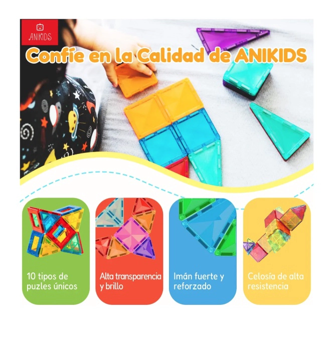 BLOQUES MAGNÉTICOS RIQUI MULTICOLOR JUGUETE ARMABLE CONSTRUCCIÓN 120 PIEZAS - 6