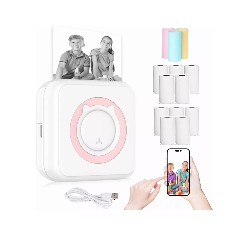 MINI IMPRESORA TÉRMICA PORTÁTIL BLUETOOTH + 13 ROLL PAPEL - 1