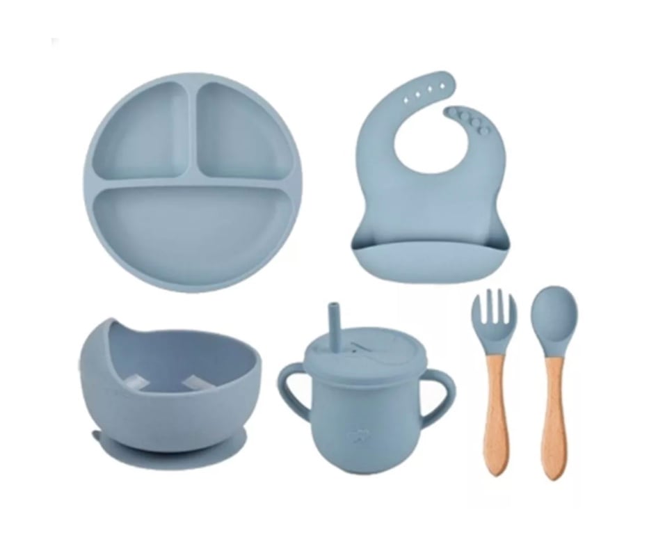 SILICONA RIQUI ANTIDESLIZANTE BEBÉS PLATOS CUENCOS CUCHARAS AZUL - 1