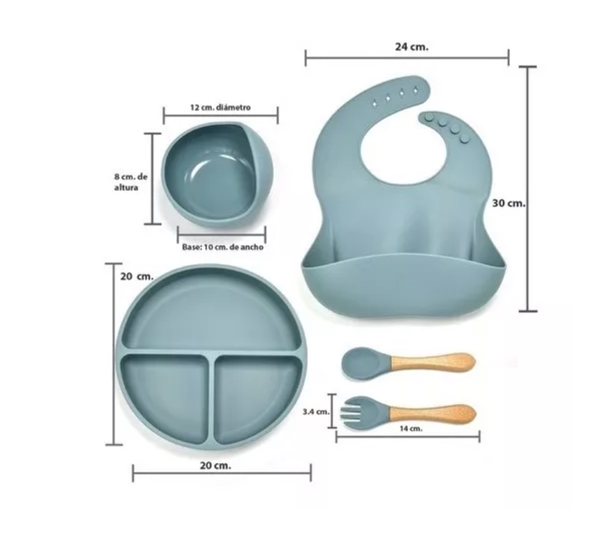 SILICONA RIQUI ANTIDESLIZANTE BEBÉS PLATOS CUENCOS CUCHARAS AZUL - 6