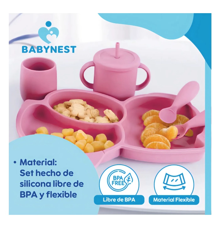 JUEGO ALIMENTACIÓN RIQUI SILICONA ANTIDESLIZANTE BEBÉS 8 PZ TURQUESA - 4