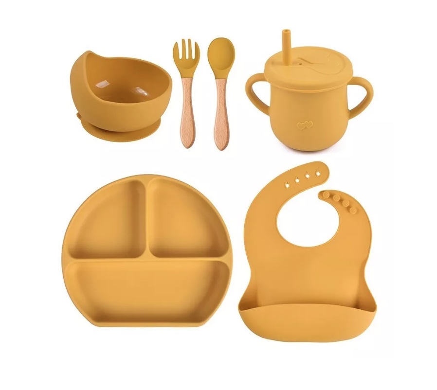 PLATO RIQUI INFANTIL BEBÉS VAJILLA COMIDA SILICONA A SALVO AMARILLO - 1